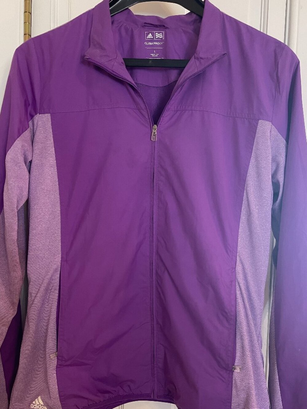Adidas Climaproof Women's Purple Full-Zip Lightweight Windbreaker Jacket Size L